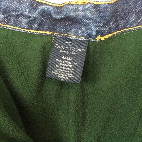 Faded Glory Men’s Jeans Sz 42x32 Green-Fleece Lined Work/Hunting/Outdoor Sports - Picture 2 of 5